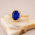 14 Ayar Altın Mavi Safir Oval Yüzük