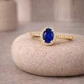 14 Ayar Altın Mavi Safir Oval Yüzük