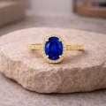 14 Ayar Altın Mavi Safir Oval Yüzük