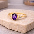 0.61 Karat Pırlanta Ametist Yüzük, Oval Kesim Evlilik Yüzüğü