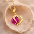 14 Ayar Altın Kalp Kesim Pembe Safir Kolye