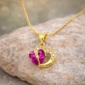 14 Ayar Altın Kalp Kesim Pembe Safir Kolye