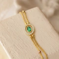 14 Ayar Altın Dorika Detaylı Yeşil Zümrüt Bileklik