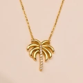 14 Ayar Altın Palmiye Kolye, Tropikal Palmiye Ağacı Altın Kolye