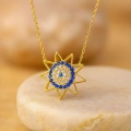 14K Altın Safir Taşlı Güneş Kolye