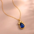 14K Solid Gold Blue Sapphire Teardrop Necklace
