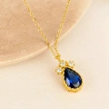 14K Solid Gold Blue Sapphire Teardrop Necklace