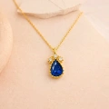 14K Solid Gold Blue Sapphire Teardrop Necklace
