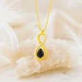 14K Solid Gold Black Onyx Infinity Necklace
