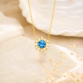 14K Solid Gold Blue Sapphire Necklace, Baguette Cut Gold Necklace