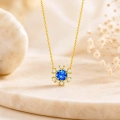 14K Solid Gold Blue Sapphire Necklace, Baguette Cut Gold Necklace