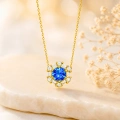 14K Solid Gold Blue Sapphire Necklace, Baguette Cut Gold Necklace