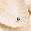 14K Solid Gold Blue Sapphire Necklace, Baguette Cut Gold Necklace