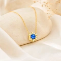 14K Solid Gold Blue Sapphire Necklace, Baguette Cut Gold Necklace
