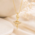 14K Solid Gold Ballerina Necklace, Elegant Dancer Girl & Fairy Pendant