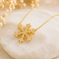 14K Solid Gold Snowflake Necklace