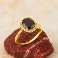 Black Onyx Solitaire Gold Ring, Natural Onyx Gold Jewelry, 14K Gold Engagement Ring, Birthstone Band