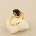 Black Onyx Solitaire Gold Ring, Natural Onyx Gold Jewelry, 14K Gold Engagement Ring, Birthstone Band