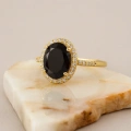 Black Onyx Solitaire Gold Ring, Natural Onyx Gold Jewelry, 14K Gold Engagement Ring, Birthstone Band