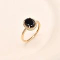 Black Onyx Solitaire Gold Ring, Natural Onyx Gold Jewelry, 14K Gold Engagement Ring, Birthstone Band