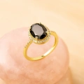 Black Onyx Solitaire Gold Ring, Natural Onyx Gold Jewelry, 14K Gold Engagement Ring, Birthstone Band