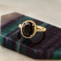 Black Onyx Solitaire Gold Ring, Natural Onyx Gold Jewelry, 14K Gold Engagement Ring, Birthstone Band