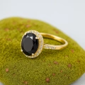 Black Onyx Solitaire Gold Ring, Natural Onyx Gold Jewelry, 14K Gold Engagement Ring, Birthstone Band