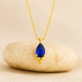 14K Gold Sapphire Tiny Necklace, Minimal Teardrop Necklace