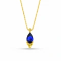 14K Gold Sapphire Tiny Necklace, Minimal Teardrop Necklace