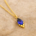 14K Gold Sapphire Tiny Necklace, Minimal Teardrop Necklace