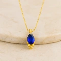 14K Gold Sapphire Tiny Necklace, Minimal Teardrop Necklace