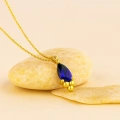 14K Gold Sapphire Tiny Necklace, Minimal Teardrop Necklace