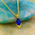 14K Gold Sapphire Tiny Necklace, Minimal Teardrop Necklace
