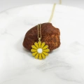 Yellow Daisy Gold Necklace, Elegant Everyday Jewelry, Enamel Flower Necklace
