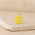 Yellow Daisy Gold Necklace, Elegant Everyday Jewelry, Enamel Flower Necklace