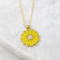 Yellow Daisy Gold Necklace, Elegant Everyday Jewelry, Enamel Flower Necklace