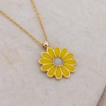 Yellow Daisy Gold Necklace, Elegant Everyday Jewelry, Enamel Flower Necklace