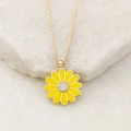 Yellow Daisy Gold Necklace, Elegant Everyday Jewelry, Enamel Flower Necklace
