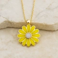 Yellow Daisy Gold Necklace, Elegant Everyday Jewelry, Enamel Flower Necklace