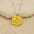 Yellow Daisy Gold Necklace, Elegant Everyday Jewelry, Enamel Flower Necklace