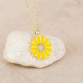 Yellow Daisy Gold Necklace, Elegant Everyday Jewelry, Enamel Flower Necklace
