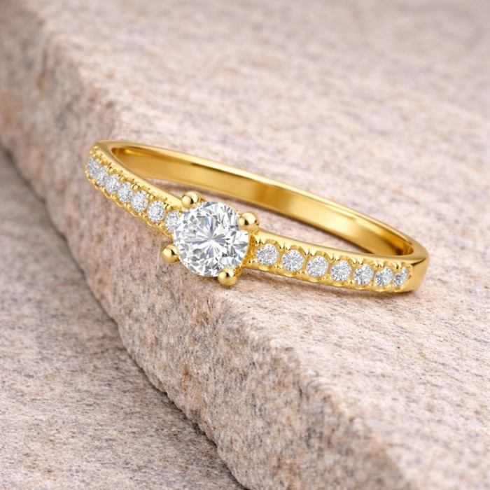 0.30 Karat Pırlanta Yüzük, 14 Ayar Altın Tektaş Yüzük