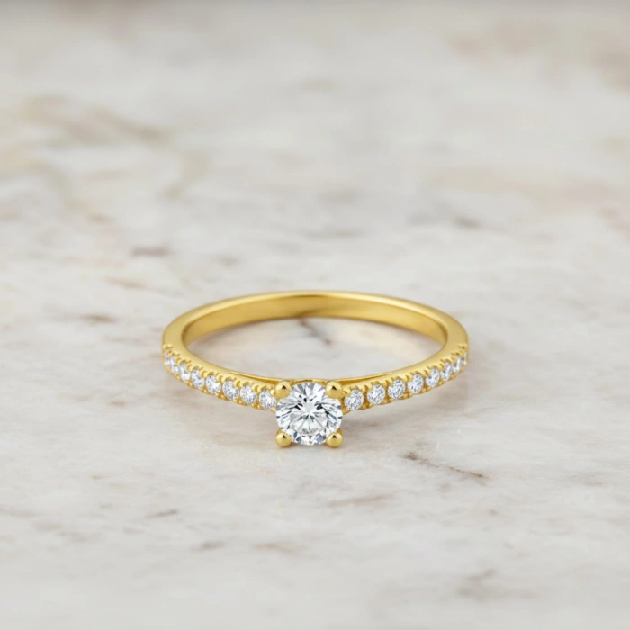 0.30 Karat Pırlanta Yüzük, 14 Ayar Altın Tektaş Yüzük