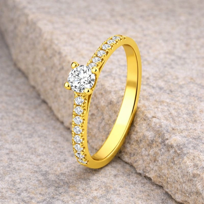 0.30 Karat Pırlanta Yüzük, 14 Ayar Altın Tektaş Yüzük