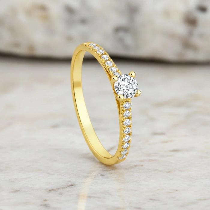 0.30 Karat Pırlanta Yüzük, 14 Ayar Altın Tektaş Yüzük