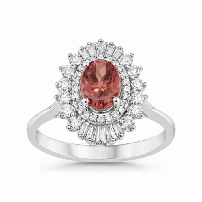 14 Ayar Altın 1.33 Karat Turmalin Taşlı Anturaj Yüzük, Baget Kesim Pırlanta Yüzük