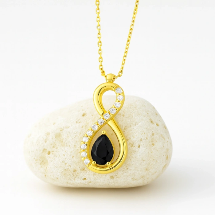 14 Ayar Altın Siyah Oniks Sonsuzluk Kolye