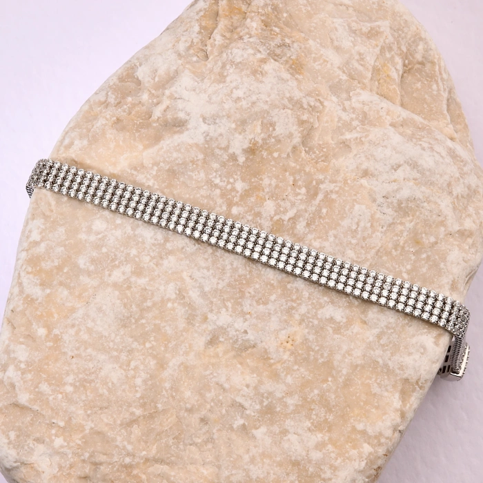 14K Gold 4-Row Chain Bracelet, Elegant Cubic Zircon Bracelet