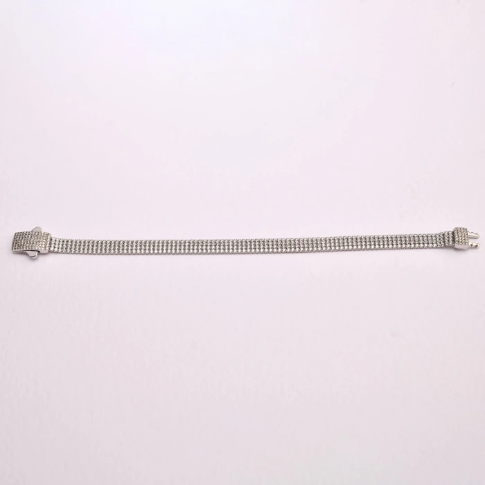 14K Gold 4-Row Chain Bracelet, Elegant Cubic Zircon Bracelet