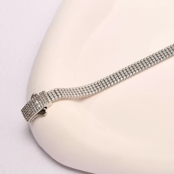 14K Gold 4-Row Chain Bracelet, Elegant Cubic Zircon Bracelet